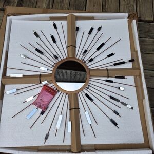 New Vintage Sunburst Wall Mirror with Copper Accents